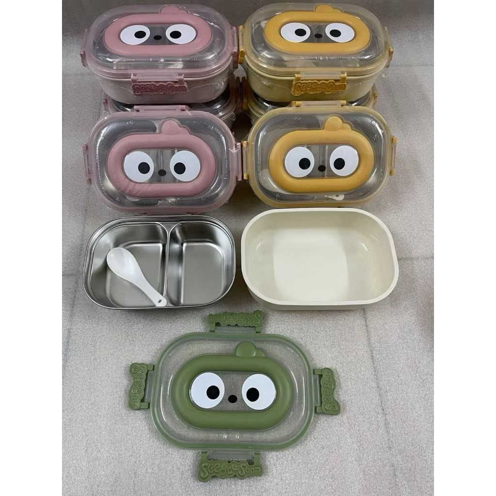 Hộp Cơm 2 Ngăn 2 lớp ruột inox 304 vỏ nhựa PP,dung tích 950ml, thiết kế chữ SEE YOU SOON siêu cute