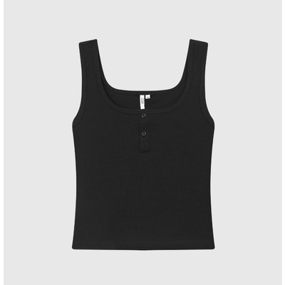 Áo Ba Lỗ BOO Cổ Vuông Phối Nẹp Cúc Form Ôm Dành Cho Nữ Chất Liệu Cotton Thoáng Mát