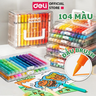 [104 MÀU] Bút Màu Acrylic Marker Roller Free Ink Đầu Lông Mềm Deli 60 Màu Vẽ Mọi Chất Liệu Bullet Journal Tiết Kiệm Mực