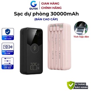 Pin Sạc dự phòng 30000mAh sạc nhanh 22,5W tích hợp dây cáp cho điện thoại - Gutek GT239
