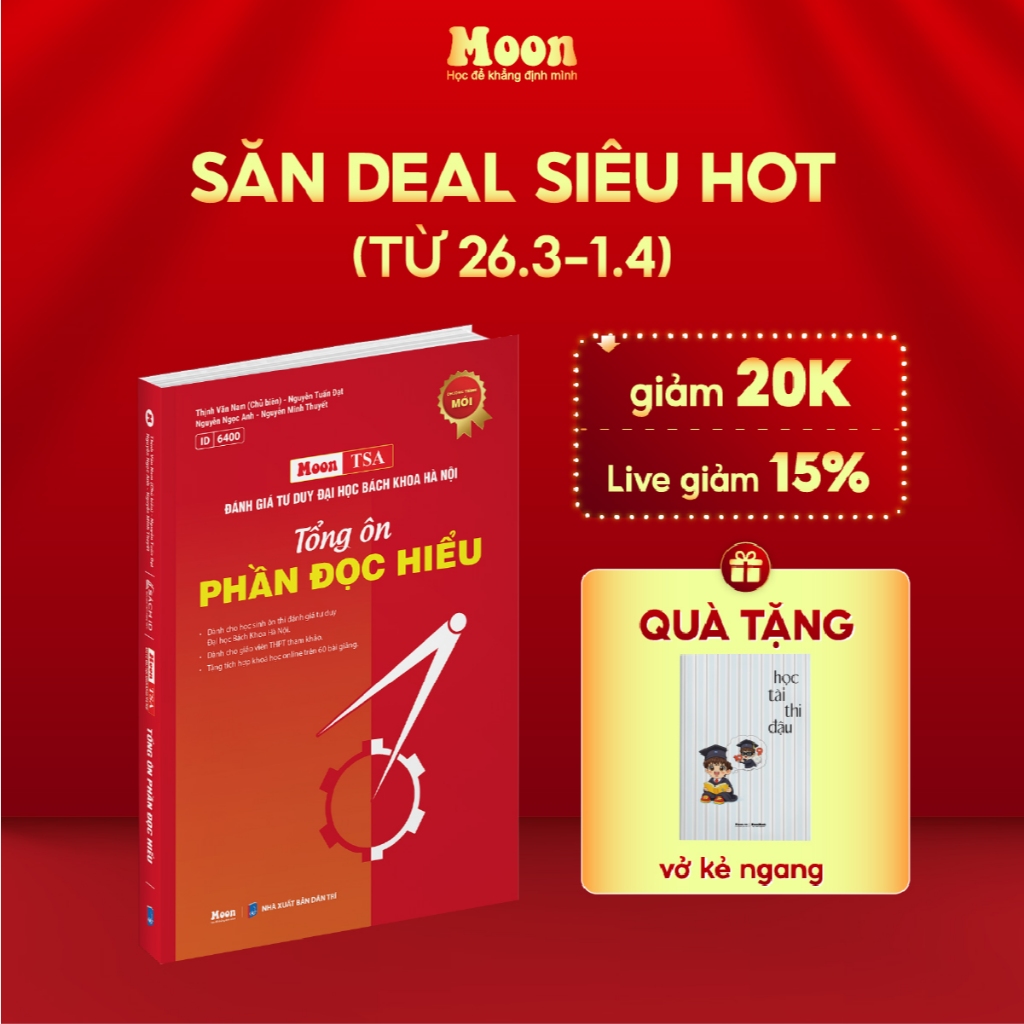 Sách Tổng ôn đọc hiểu tư duy Bách Khoa Hà Nội TSA, dgtd 2025 Moonbook