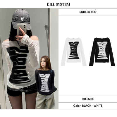 Áo thun tay dài xuyên thấu in hình chữ SKILLED - 𝐊𝐈𝐋𝐋 𝐒𝐘𝐒𝐓𝐄𝐌
