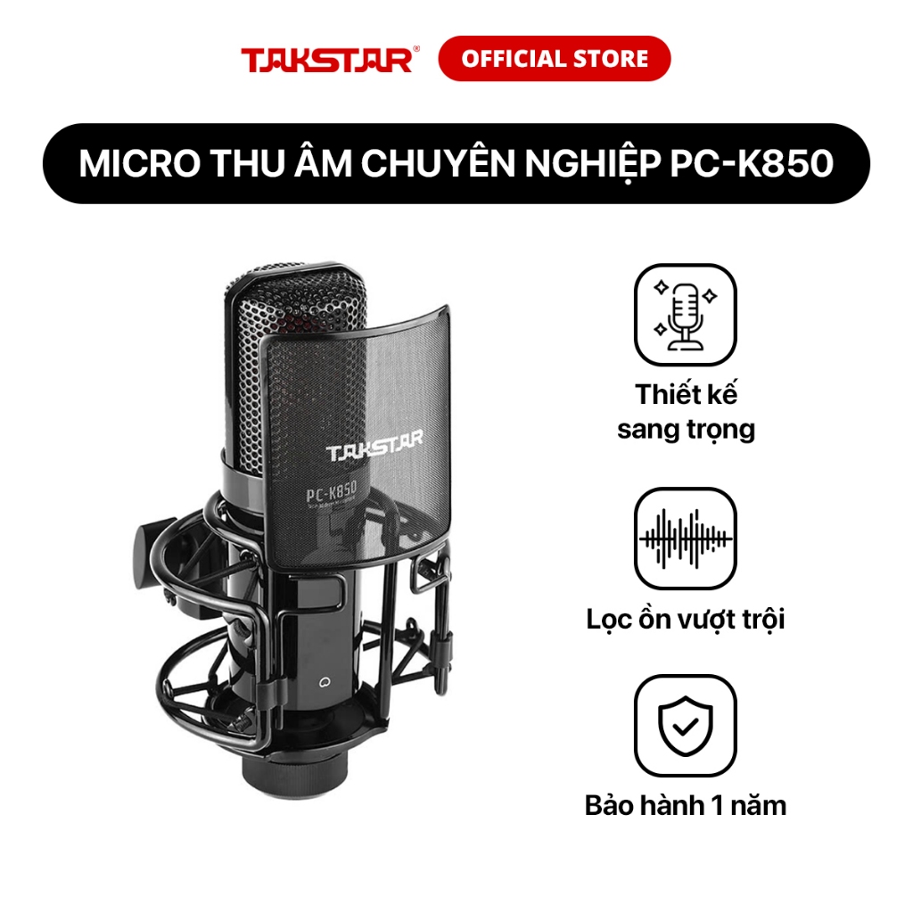 Mic Thu Âm Hát Livestream Karaoke Chuyên Nghiệp Takstar PC-K850 Chính Hãng Cao Cấp, Độ Nhạy Cao, Lọc
