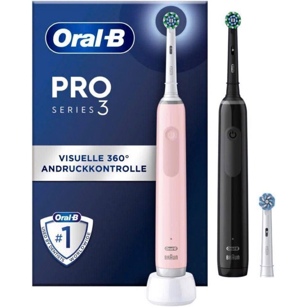 Set 2 bàn chải đánh răng Oral B Pro Series 3 Màu Đen Hồng  - Made in Germany 