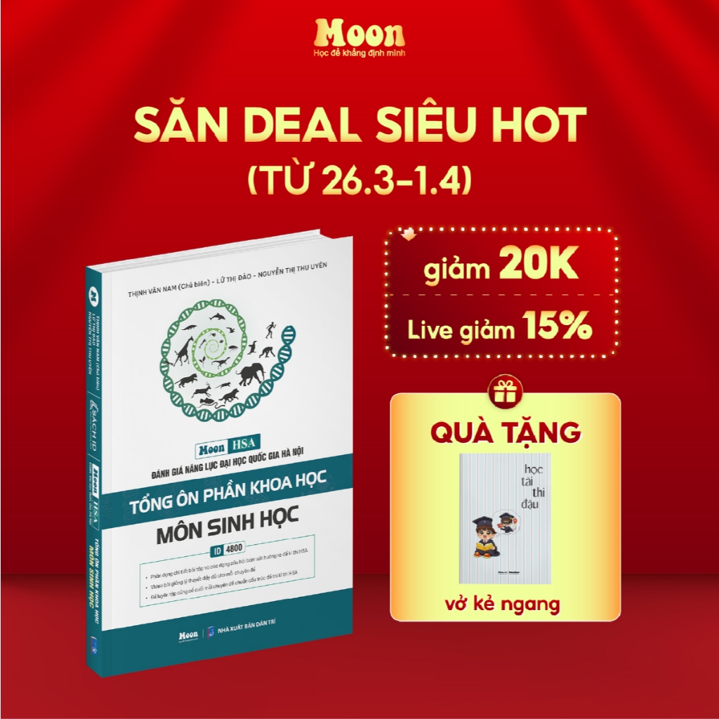 [HSA 2025] Sách ôn thi đánh giá năng lực Hà Nội Tổng ôn phần Khoa Học - môn Sinh Học - Moonbook