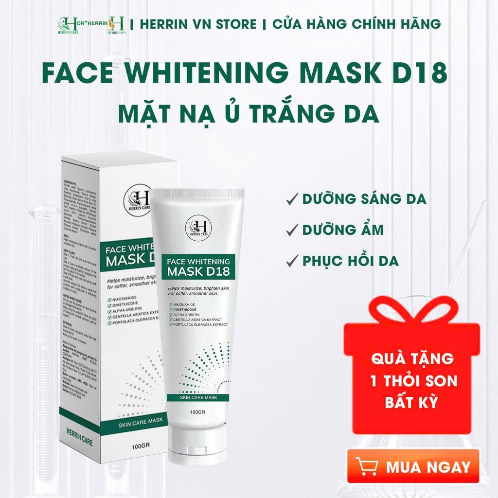 [CHÍNH HÃNG HERRIN]FACE WHITENING MASK D18 - Mặt nạ dạng kem cấp ẩm, làm sáng căng bóng da
