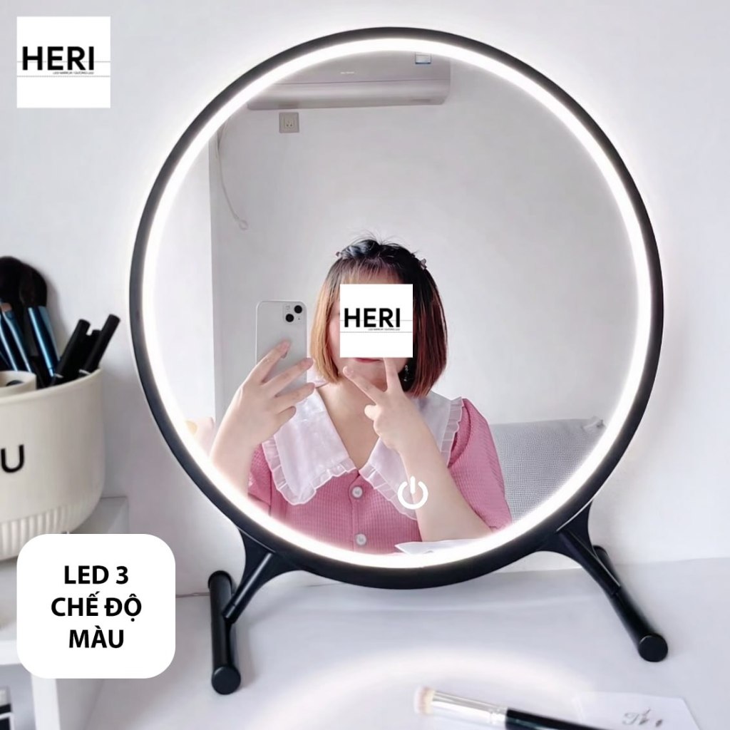 Gương Để Bàn Trang Điểm, LED 3 Màu, Nút Cảm Ứng Điều Chỉnh, Thiết Kế Để Bàn Sang Trọng