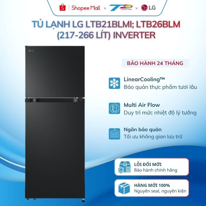 Tủ lạnh LG LTB21BLMI; LTB26BLM (217-266 lít) Inverter ngăn đá trên màu đen lì |BH chính hãng 100%