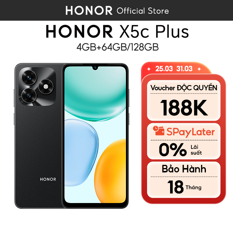 [NEW] Điện Thoại Honor X5c Plus 4GB + 64/128GB | Pin 5260mAh | Media Tek Helio G81 | Bảo hành 18 Thá