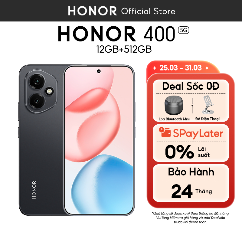 Điện Thoại Honor 400 5G 12GB + 512GB | AI Camera 200MP, Sạc Nhanh 80W | Snapdragon 7 Gen 3 | BH 24 T