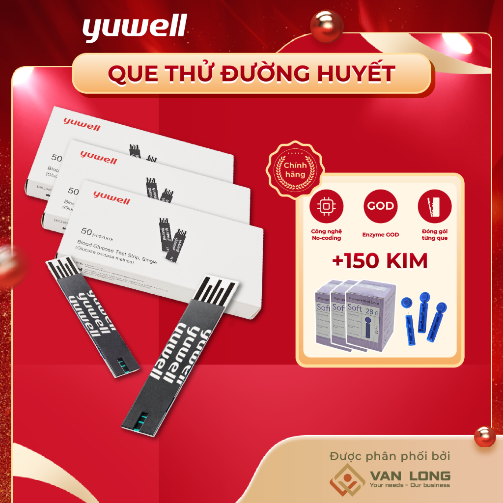 [COMBO 3 HỘP] Que thử đường huyết Yuwell Y330 Hộp 50 que dùng với máy đo đường huyết Yuwell 582.
