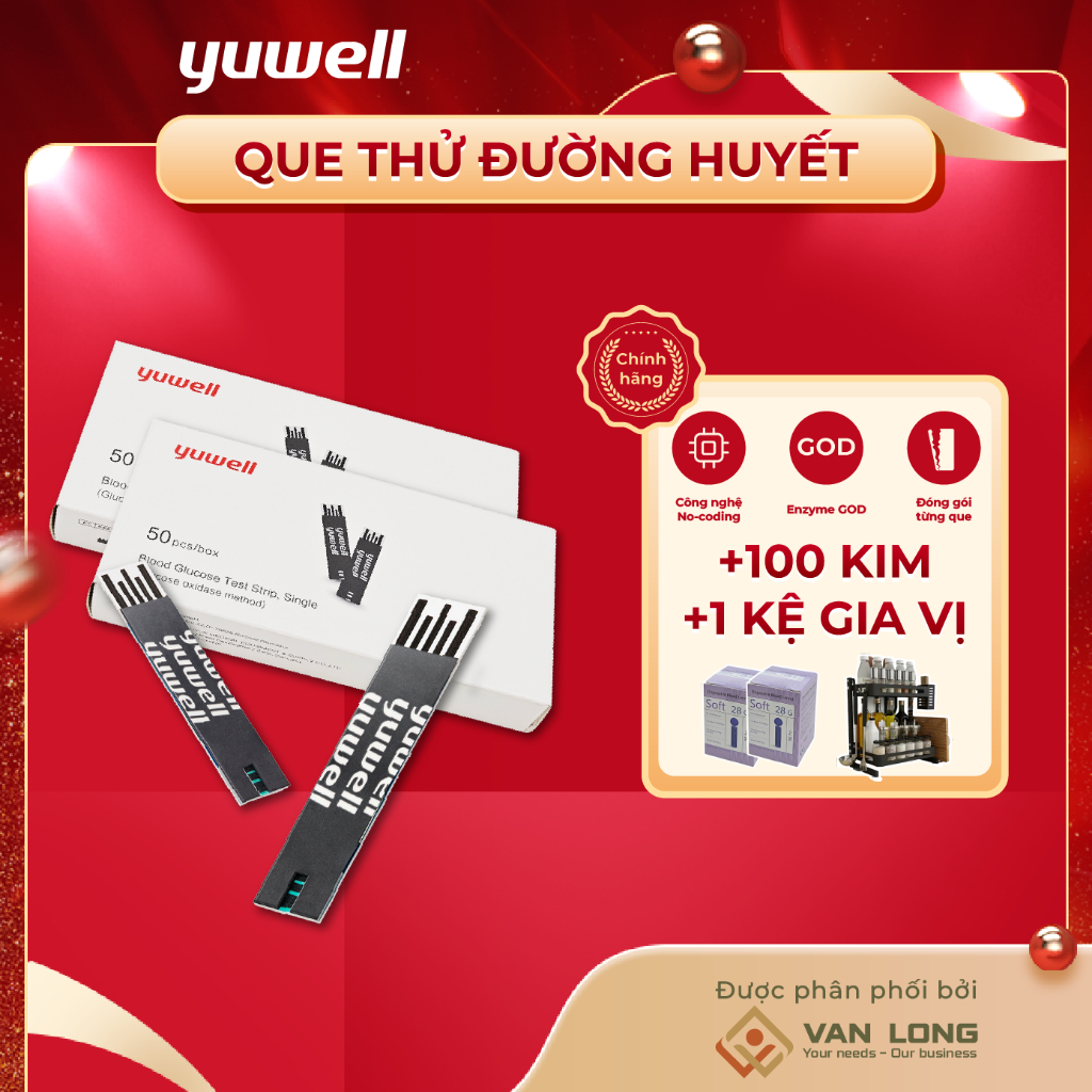 [COMBO 2 HỘP] Que thử đường huyết Yuwell Y330 Hộp 50 que dùng với máy đo đường huyết Yuwell 582.