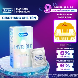 Bao cao su Durex Invisible siêu mỏng size 52mm, hộp 10 bao