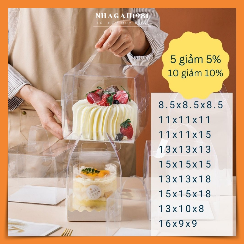 Set 10 Hộp Mica Trong Suốt Đựng Bánh Kem, Hoa, Quà Tặng Shop Nhagau1981