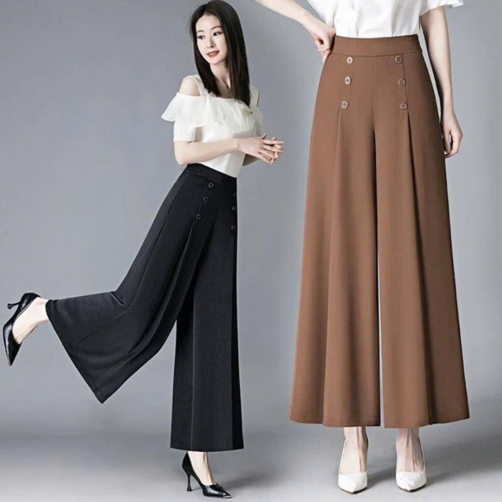 Quần ống rộng nữ vải lụa mango 6 NÚT Thời Trang WQD092