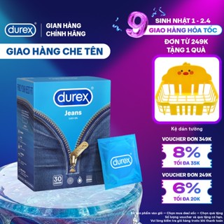 Bao cao su Durex Jeans cơ bản, bôi trơn, size 52.5mm, hộp 30 bao