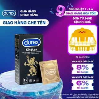 Bao cao su Durex Kingtex ôm sát, bôi trơn, size 49mm, hộp 12 bao