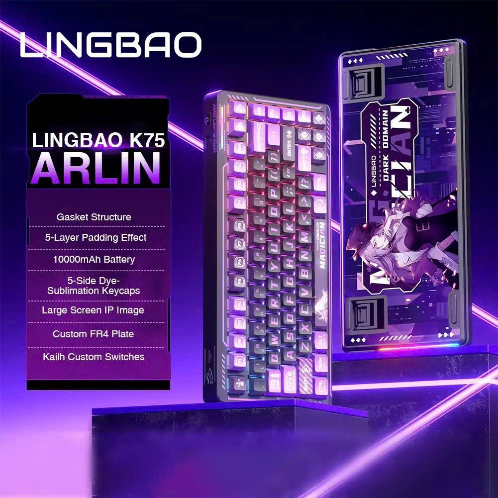 Bàn phím cơ Lingbao K75, Không dây 3 mode, Pin 10000mAh, FR4 Plate, Gasket, Hot-Swap, LED RGB
