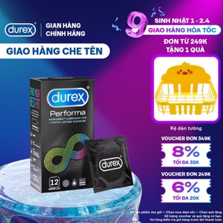 Bao cao su Durex Performa kéo dài thời gian, size 52mm, hộp 12 bao