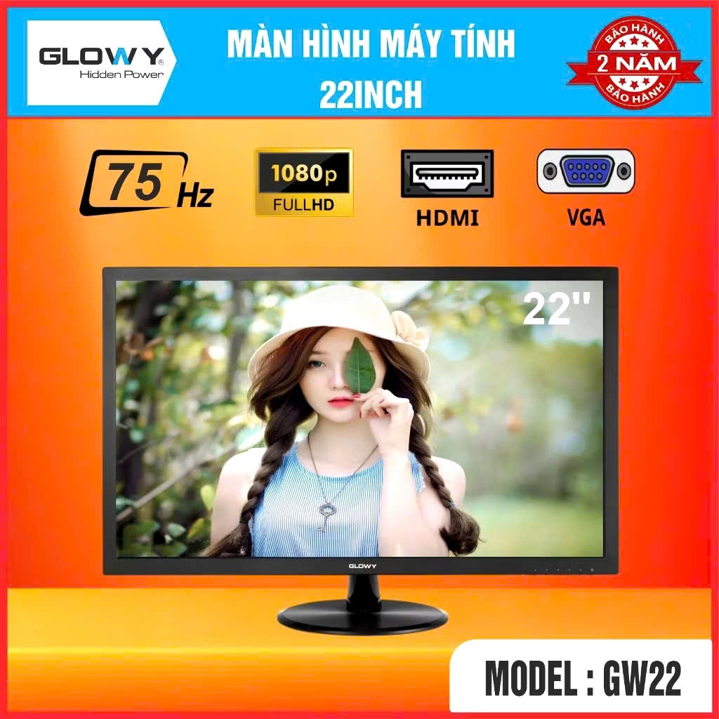Màn hình PC Glowy 22 Inch - Full Box - Độ phân giải HD+ - Kết nối PC và Laptop - Bảo hành 24 tháng 