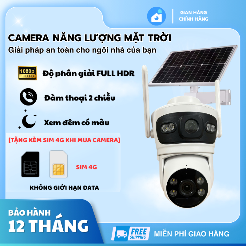 Camera 4G Ngoài Trời 2 Ống Kính – Dùng SIM Không Wifi – Năng Lượng Mặt Trời – Cảnh Báo – Đàm Thoại
