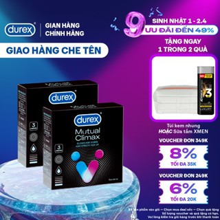 [SẢN PHẨM MỚI] Bộ 2 hộp bao cao su Durex Mutual Climax  kéo dài thời gian và gân gai, size 52.5 mm, hộp 3 bao