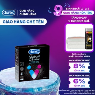 [SẢN PHẨM MỚI] Bao cao su Durex Mutual Climax kéo dài thời gian và gân gai, size 52.5 mm, hộp 3 bao
