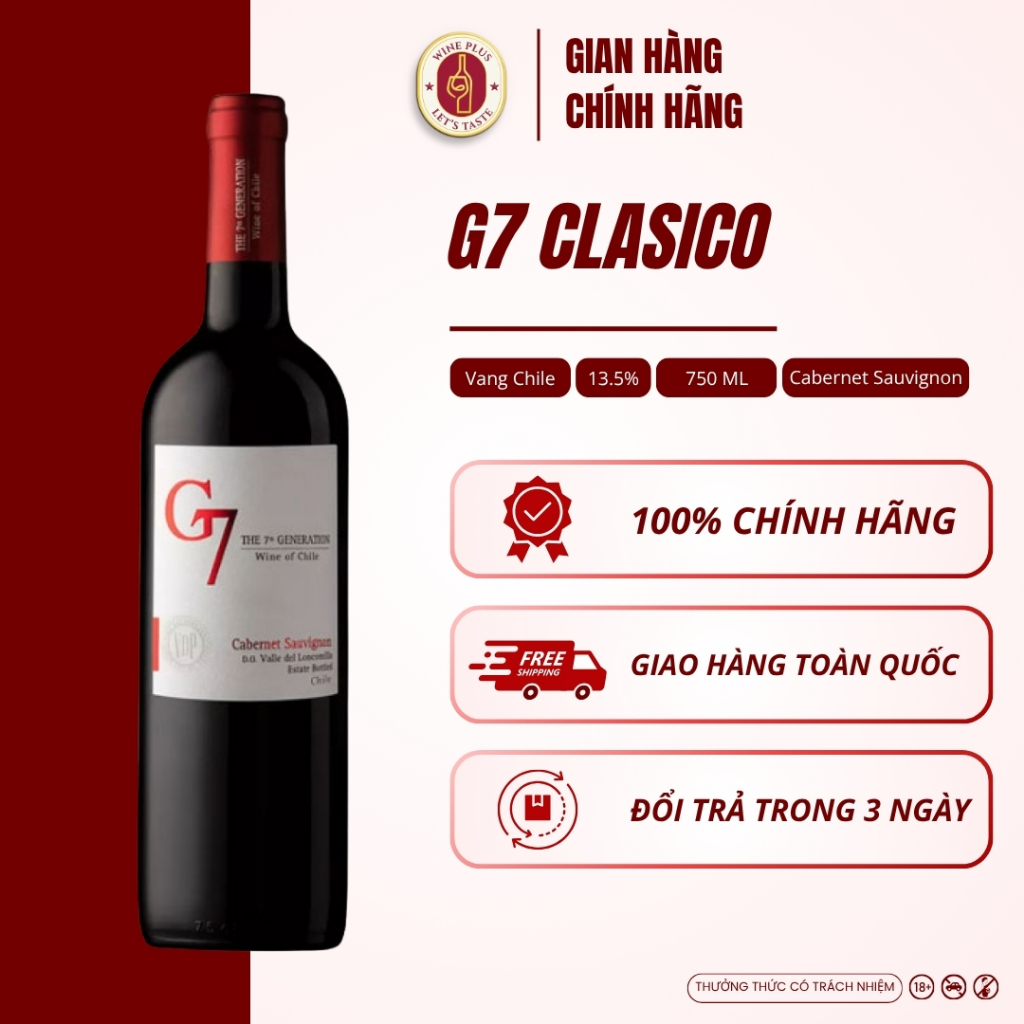 [Chính Hãng] Rượu Vang Chile G7 Clasico Cabernet Sauvignon 750ml 13.5%