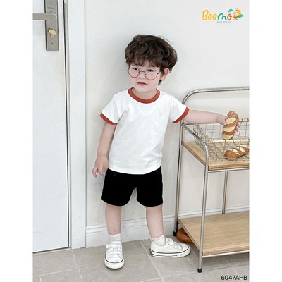 Áo phông cộc tay Beemo phối viền cổ vải thun co giãn cho bé mặc đi chơi từ 9-24kg 6047AHB