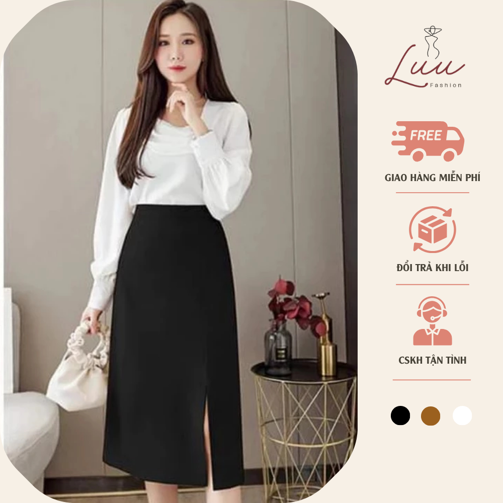 Chân váy chữ A 2 lớp dài 60cm LUU60-2 xẻ trước đủ size 40-75kg - Luu fashion