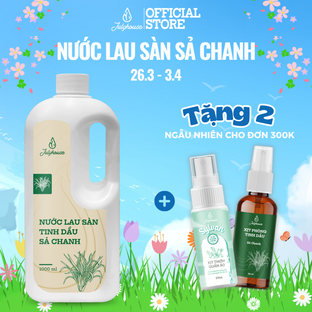 Nước lau sàn nhà tinh dầu Sả Chanh thơm thư giãn như spa 1000ml JULYHOUSE