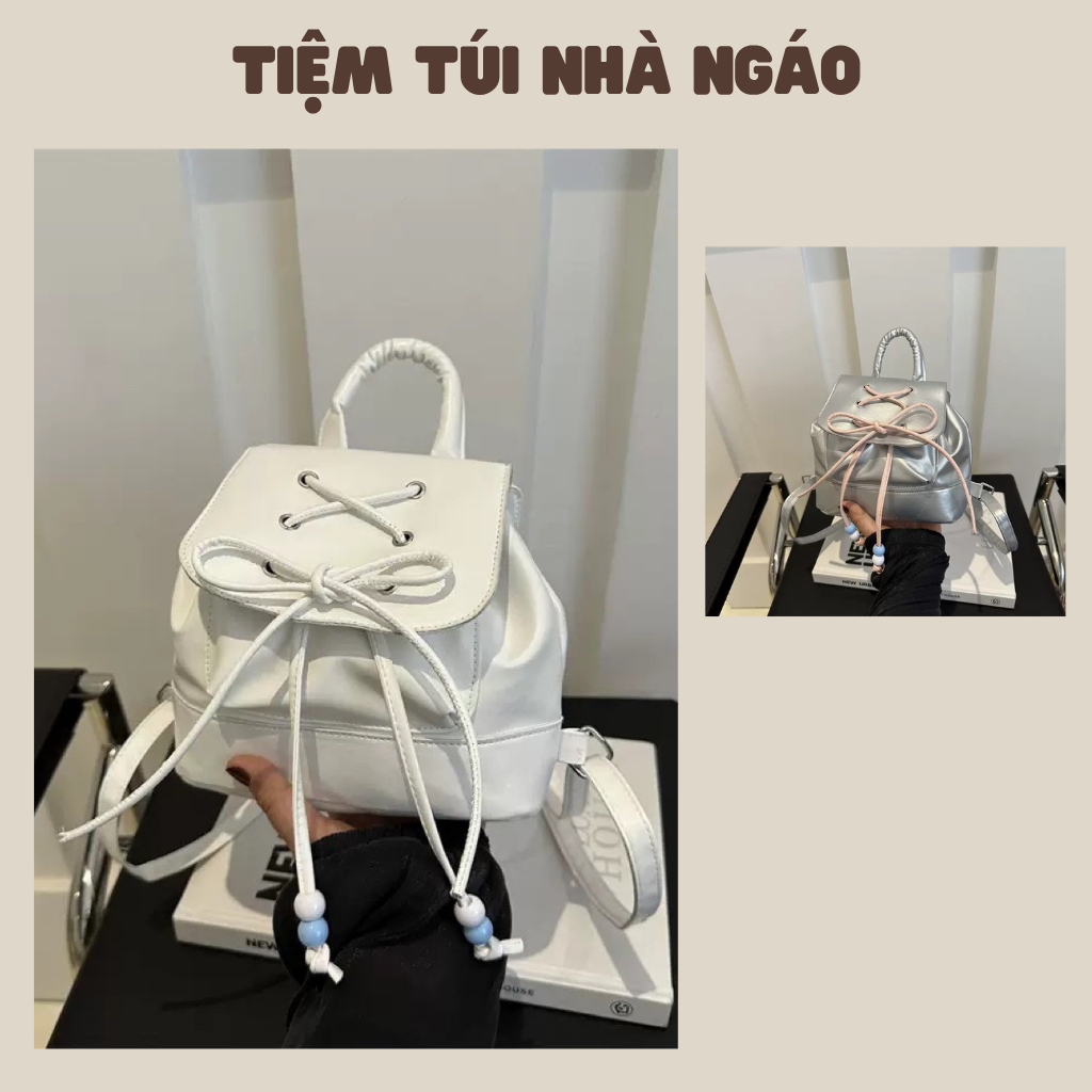 Balo mini nữ xinh - Balo da nữ nhỏ gọn nắp gài đút dây nơ thiết kế trẻ trung ngọt ngào