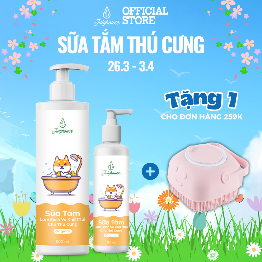 Sữa tắm cho chó mèo 150ml/500ml Julyhouse thơm mát khử mùi hôi