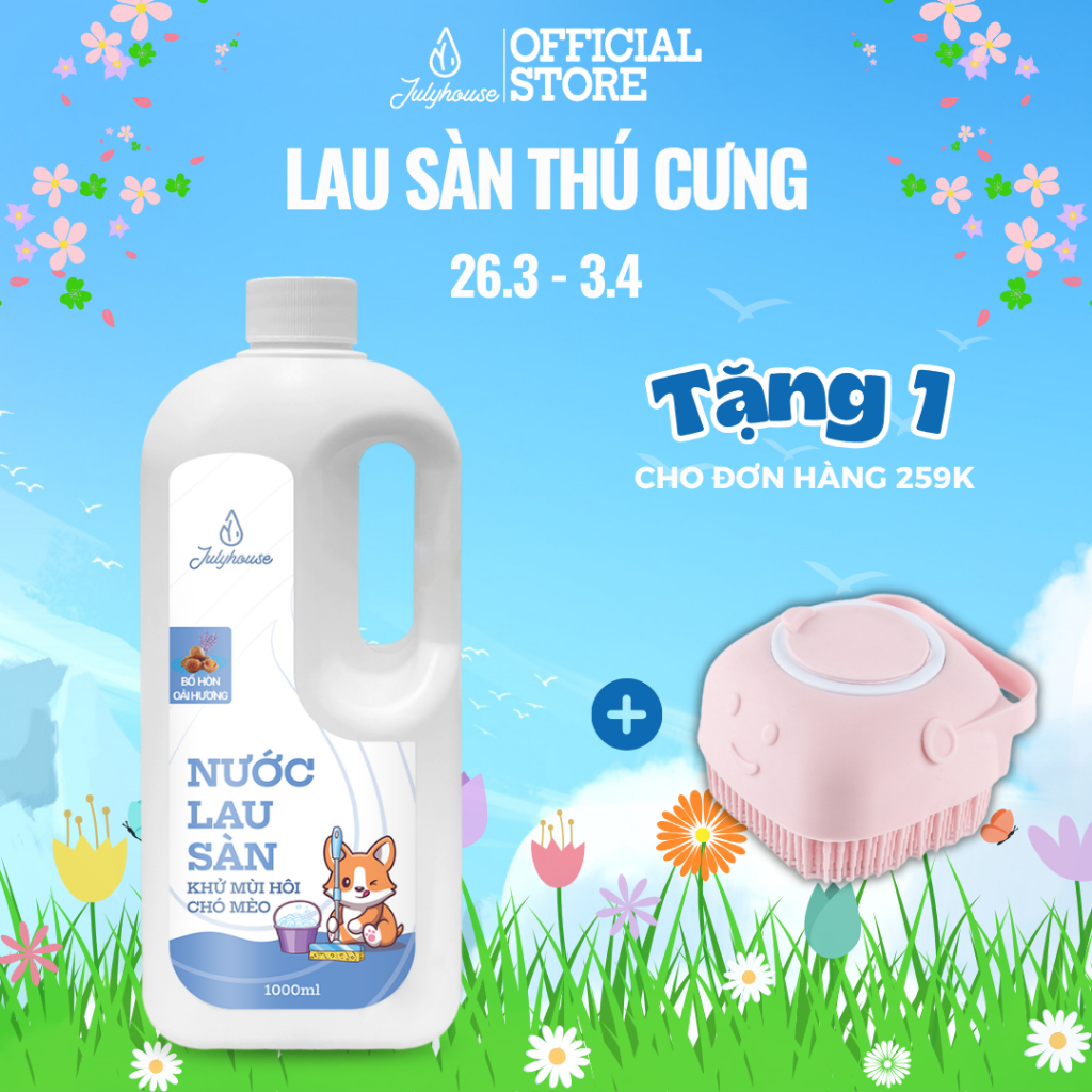 Nước lau sàn khử mùi hôi chó mèo 1000ml JULYHOUSE kết hợp tinh dầu Oải Hương, Vỏ Bưởi, Khuynh Diệp và Sả Chanh