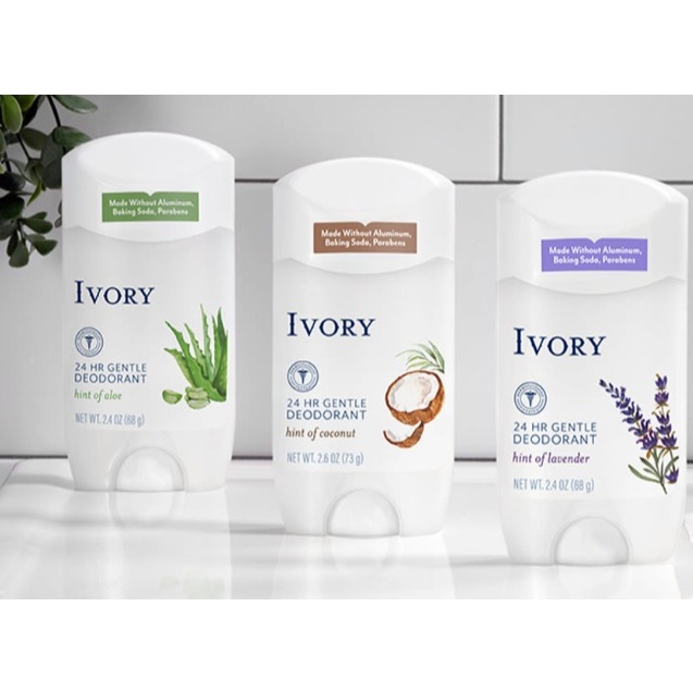 Lăn khử mùi dịu nhẹ Ivory Aluminum Free Deodorant 68g- Hint of Coconut/Hint of Aloe/Hint of Waterlil