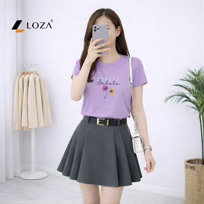 Áo phông nữ dáng vừa NA01 in hình hoa chất liệu thun cotton Loza VT8486