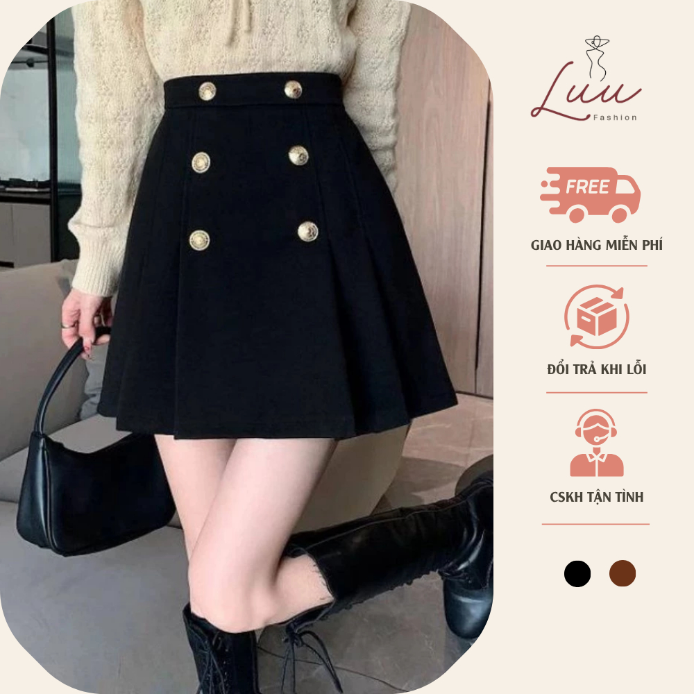 Chân váy chữ A xếp ly 2 bên đính 6 cúc đồng xinh xắn - Luu fashion
