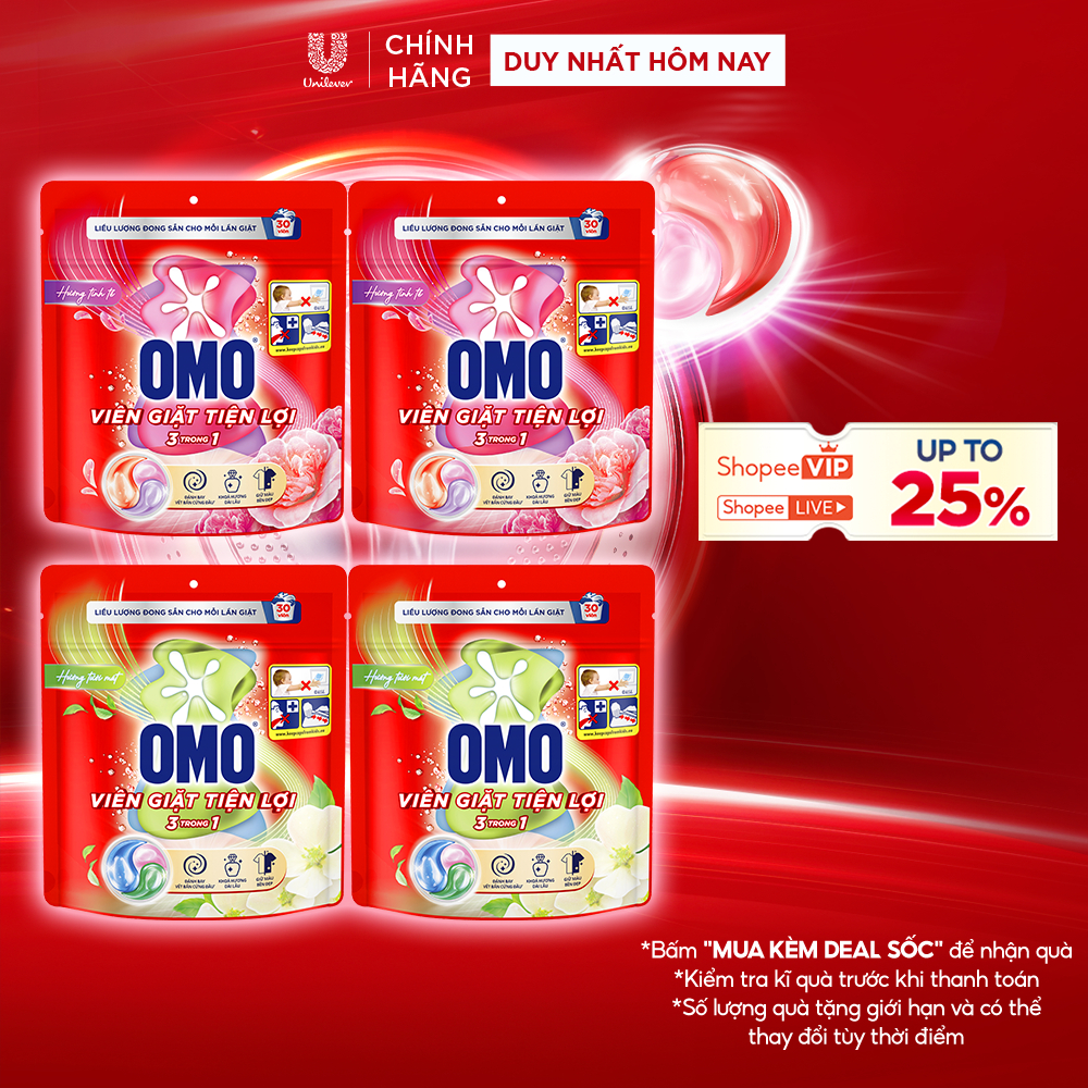 Combo 2 túi viên giặt tiện lợi OMO 3 trong 1 (30 viên)