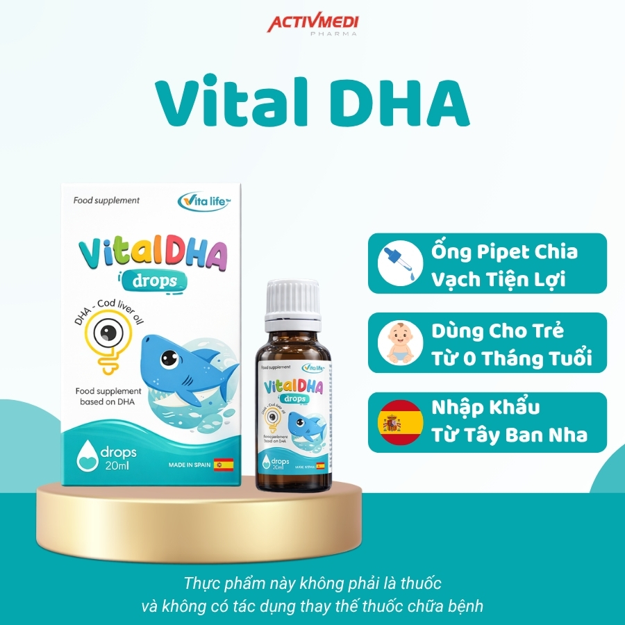 VitalDHA Drops bổ sung DHA thuần chiết xuất dầu gan cá tuyết hỗ trợ trẻ phát triển não bộ và thị lực