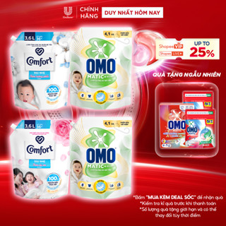 Combo Túi Nước Giặt Omo Matic Cho quần áo bé yêu 4,1kg + Nước Xả Vải Comfort Dịu Nhẹ Túi 3,6L