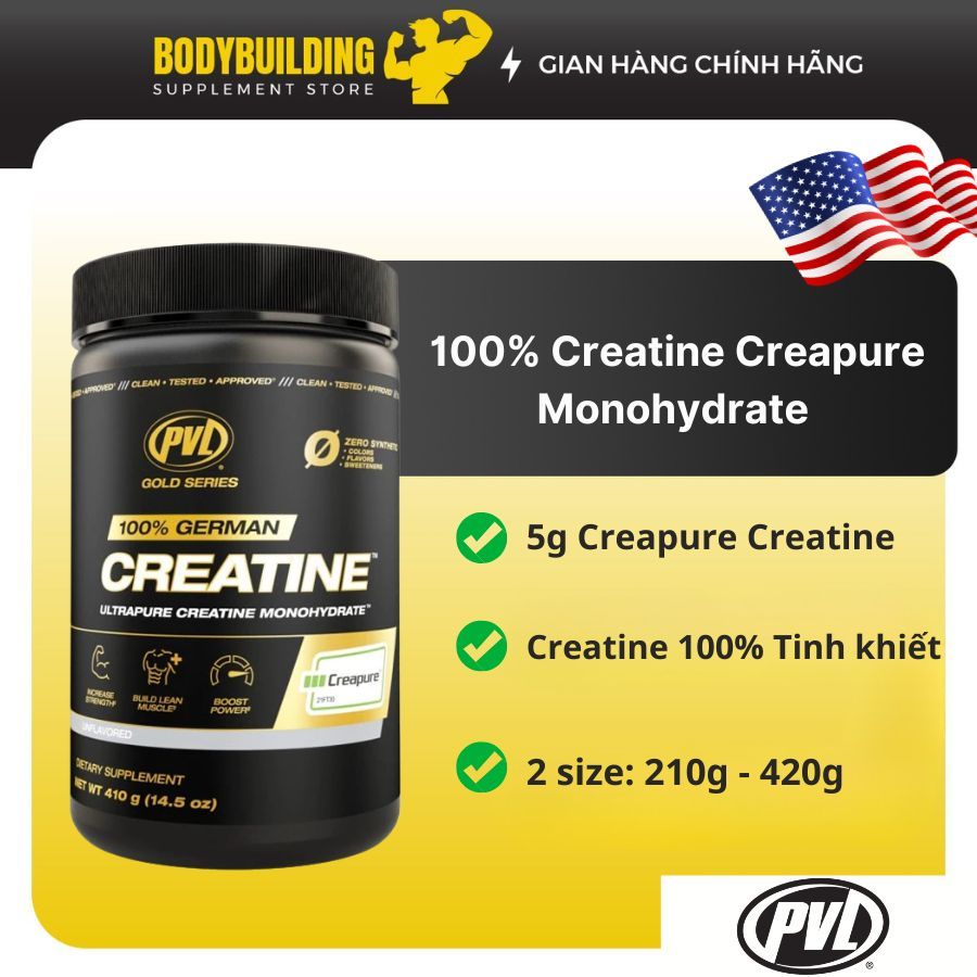 Bột tăng sức mạnh PVL 100% German Creatine Creapure tinh khiết, hấp thụ tối đa