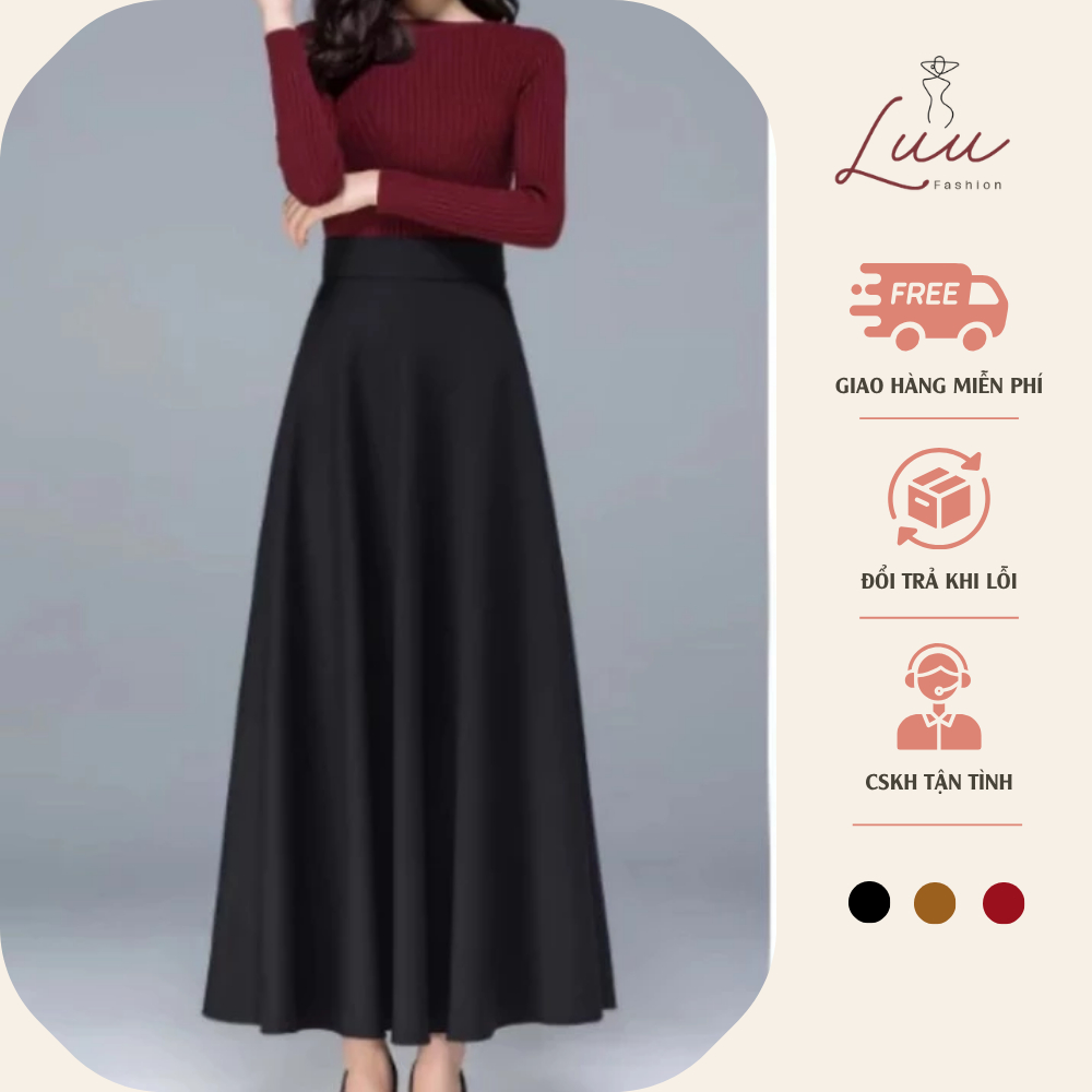 Chân váy xòe dài 90cm chất Vitex tuyết mưa có túi hai bên - Luu fashion