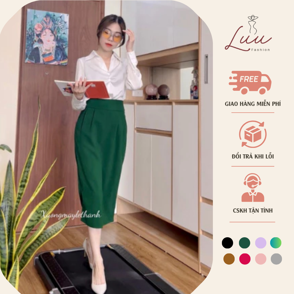 Chân váy bút chì BOMBER dáng dài 75cm bản cạp to B - Luu fashion