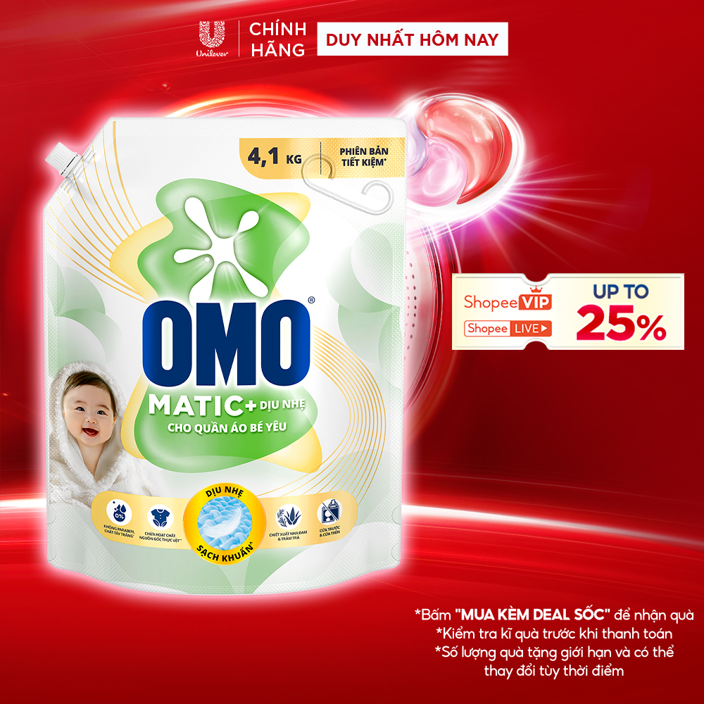 Nước Giặt OMO Matic Cho Quần Áo Bé Yêu 4,1kg/túi