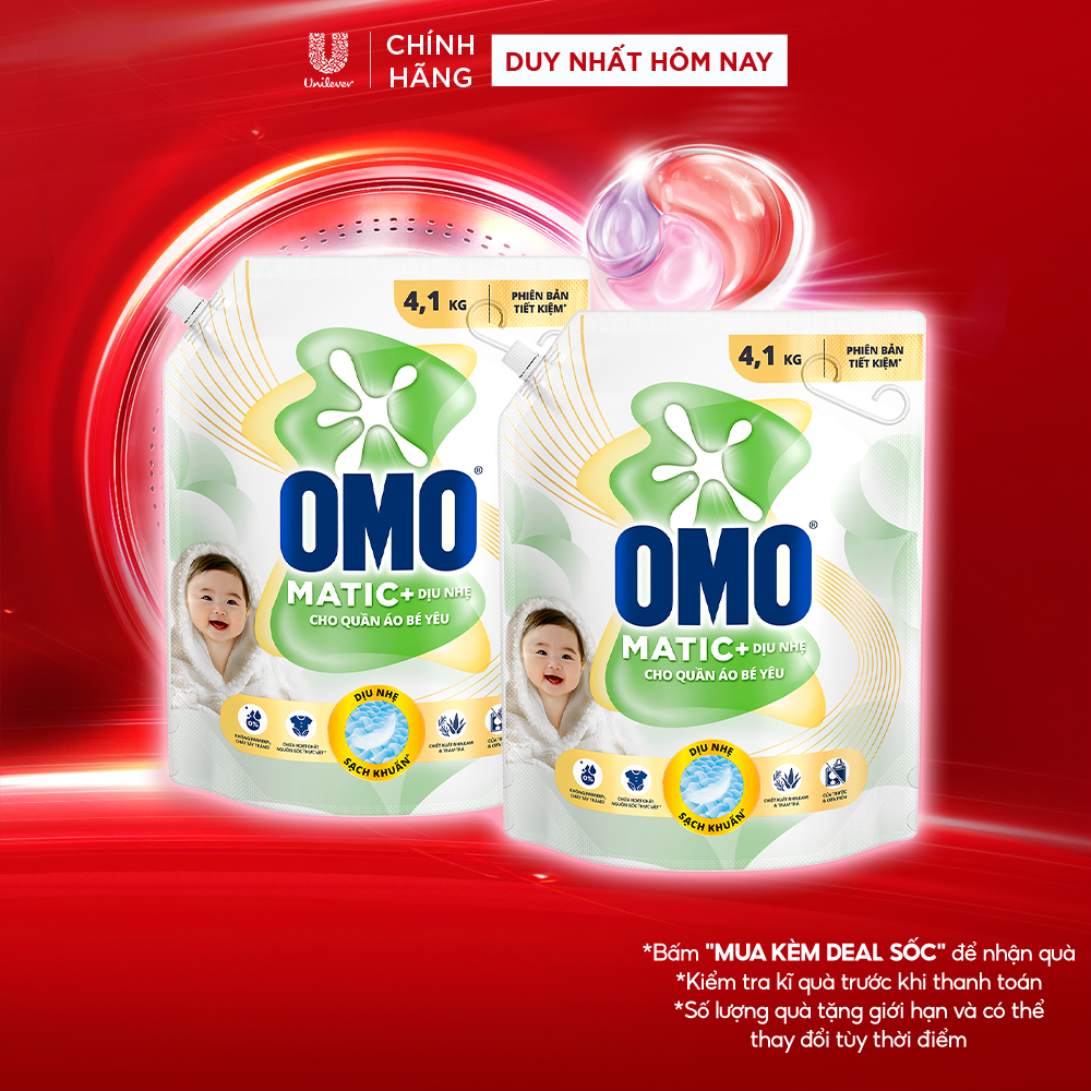 Combo 2 Nước Giặt OMO Matic Cho Quần Áo Bé Yêu 4,1kg/túi