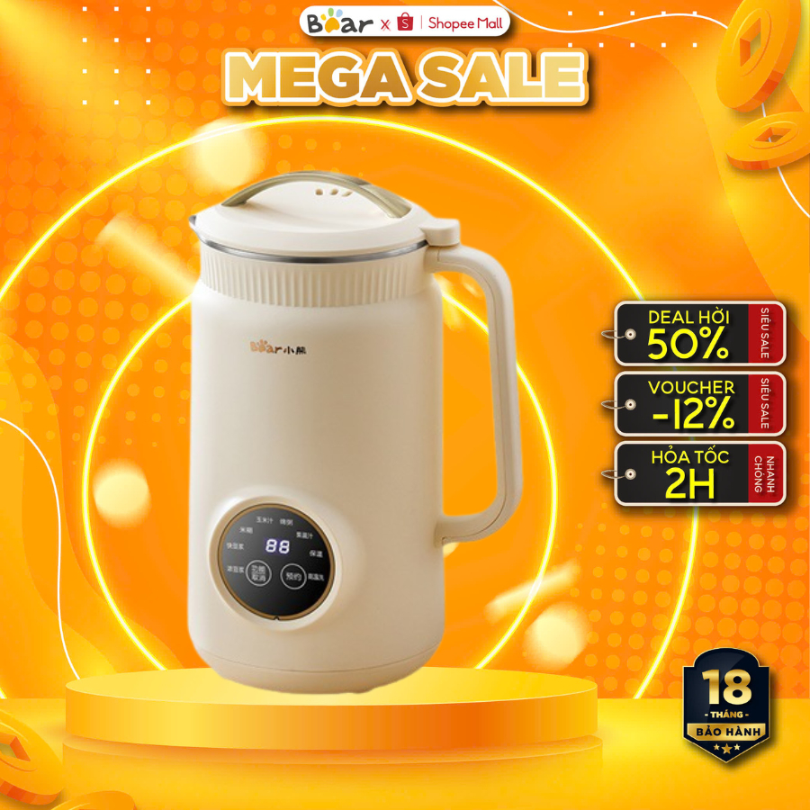 Máy làm sữa hạt 1L đa năng Bear DJJ-D06W5, 800W, 10 Lưỡi dao inox, 8 Chế độ nấu, Hẹn giờ BH 18 Tháng