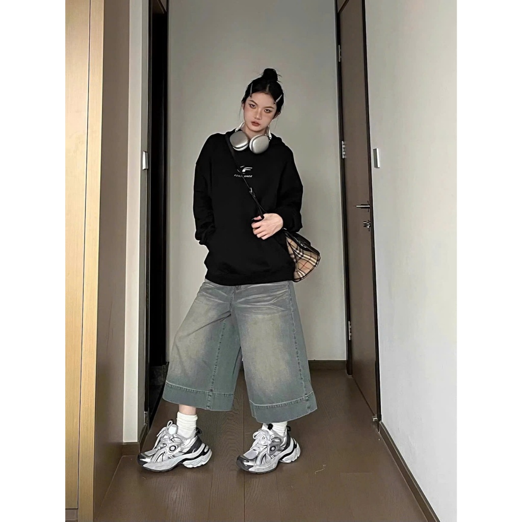 Quần Short Jean Nam Nữ Unisex Ống Rộng Form Baggy Wash Bạc Phong Cách Hiphop Streetwear Y2K – L.ÉN