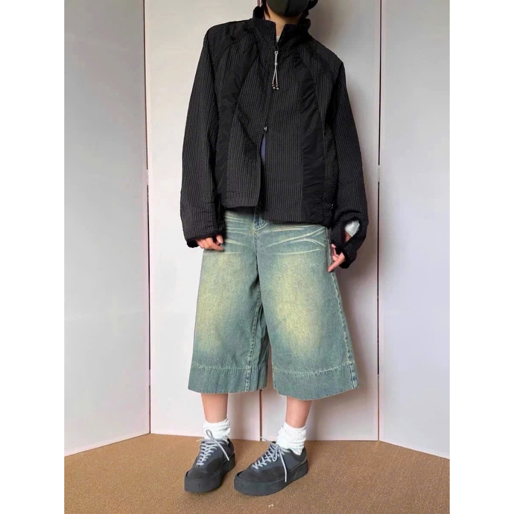 Quần Short Jean Unisex Baggy Ống Rộng Wash Bạc Phong Cách Hiphop Street Style Cá Tính – NEYLU
