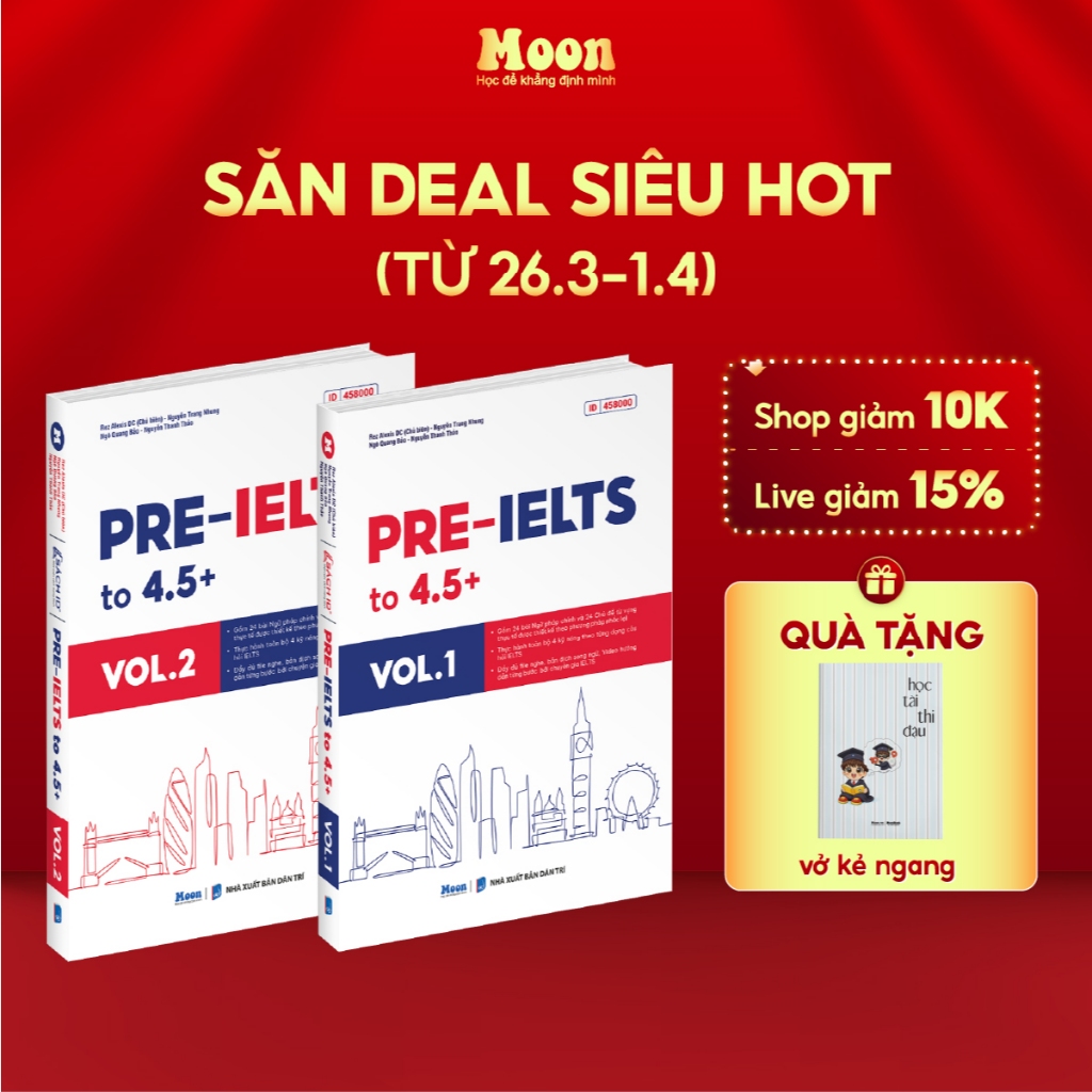 Sách Pre - Ielts to 4.5+ nền tảng để bắt đầu luyện IELTS - Moonbook