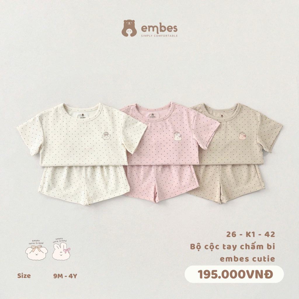 [EMBES] Bộ cộc tay chấm bi embes cutie